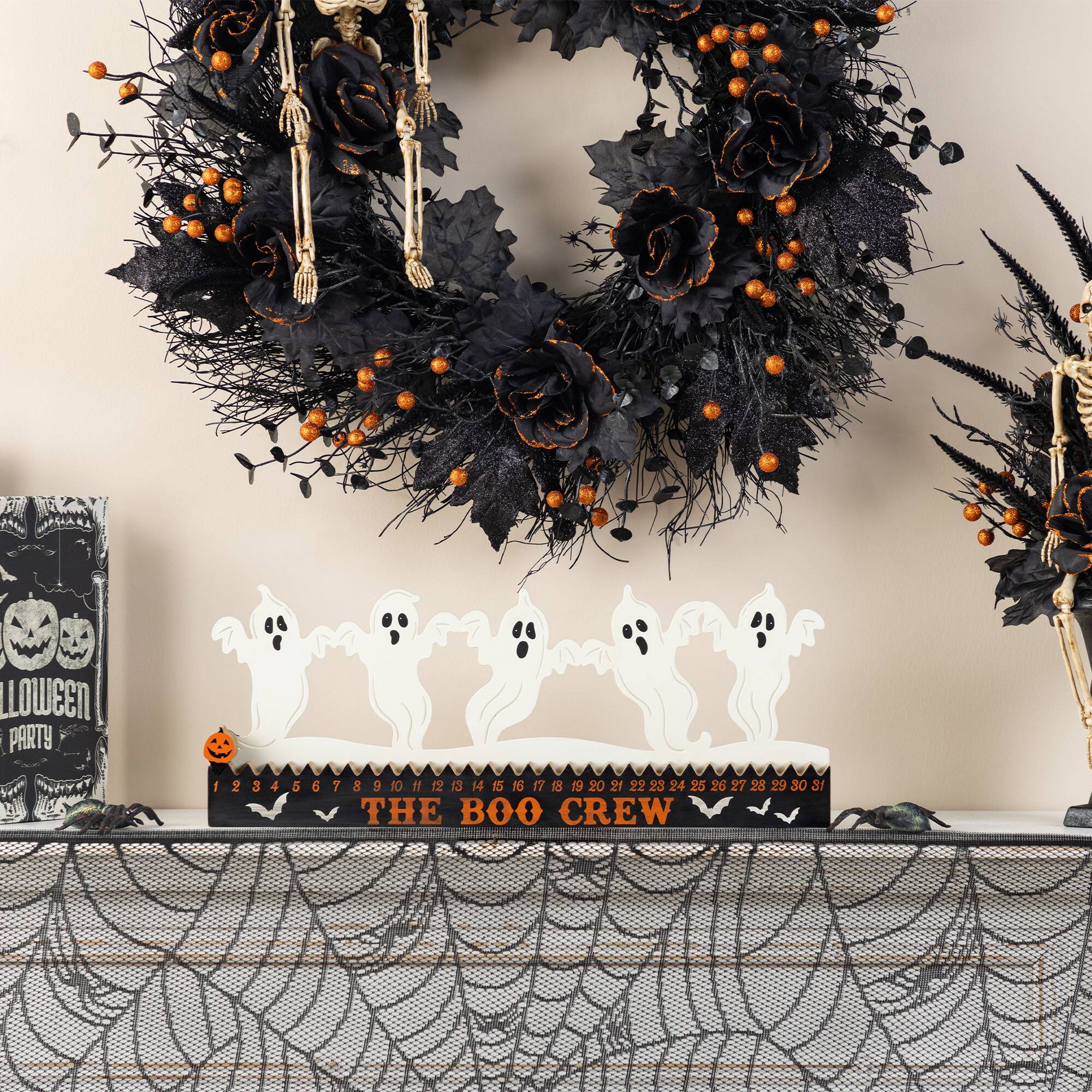 Glitzhome® 18"L Halloween Wooden & Metal White Ghost Silhouette Countdown Table Sign